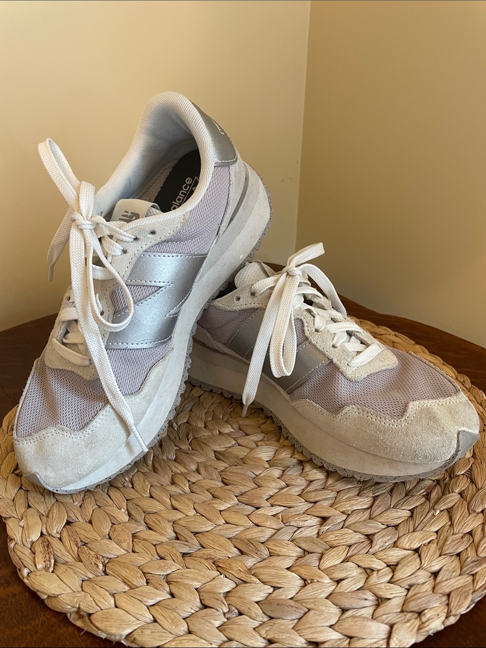 New Balance Women's Light Gray/Silver/White Mesh & Suede Sneakers